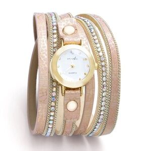 SAACHI VEGAN LEATHER CHAIN WRAP BRACELET WATCH